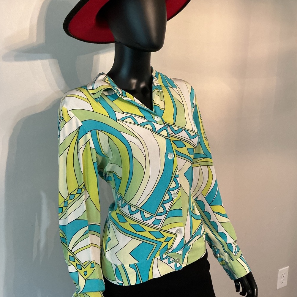 Allison Taylor Blue Green Graphic Blouse
